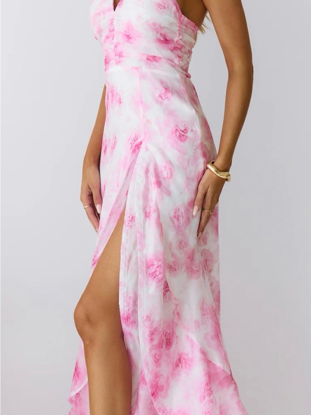 Hello Molly Strawberry Pop Pink Halter Maxi Dress - Picture 3 of 4